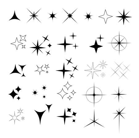 Collection of sparkle vector illustrations. Sparkles black symbols. Sparkle star. Glowing light effect star.のイラスト素材