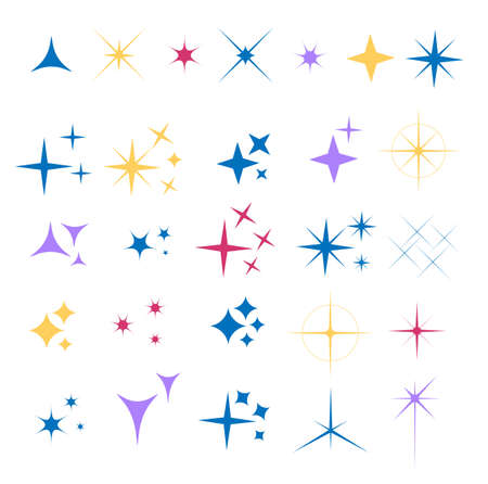 Collection of sparkle vector illustrations. Sparkles black symbols. Sparkle star. Glowing light effect star.のイラスト素材