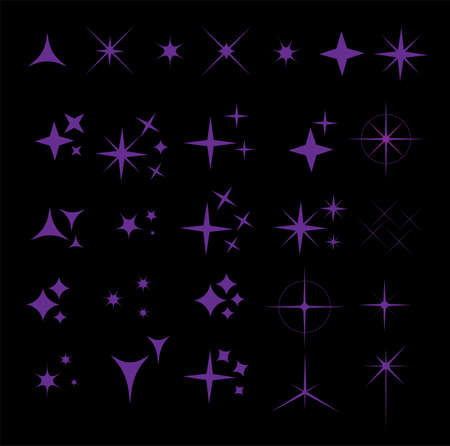 Collection of sparkle vector illustrations. Sparkles black symbols. Sparkle star. Glowing light effect star.のイラスト素材