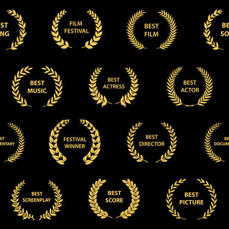 Black and white film award wreaths. Seamless pattern. Vector illustration.のイラスト素材