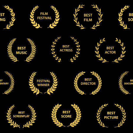 Black and white film award wreaths. Seamless pattern. Vector illustration.のイラスト素材