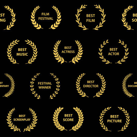 Black and white film award wreaths. Seamless pattern. Vector illustration.のイラスト素材