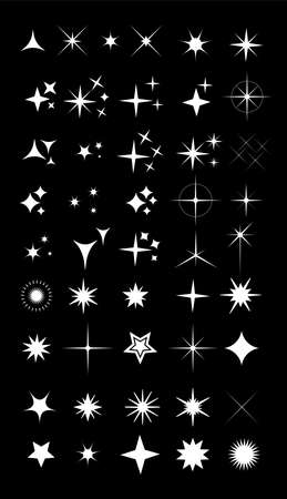 Collection of sparkle vector illustrations. Sparkles colorful symbols. Sparkle star. Glowing light effect star.のイラスト素材