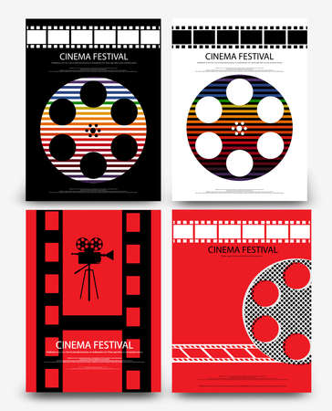 Set of abstract movie and film modern retro vintage poster template background vector illustrationのイラスト素材