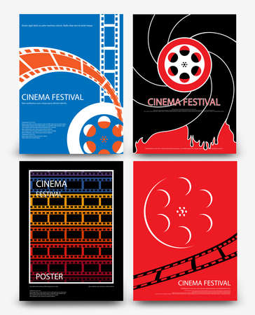 Set of abstract movie and film modern retro vintage poster template background vector illustrationのイラスト素材