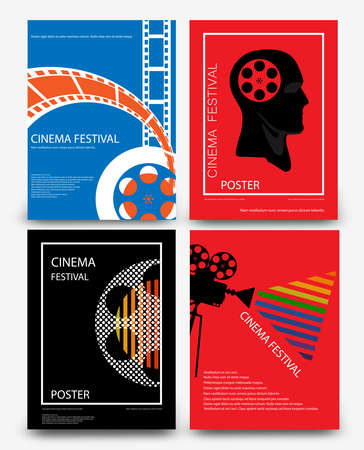 Set of abstract movie and film modern retro vintage poster template background vector illustrationのイラスト素材