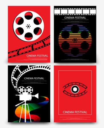 Set of abstract movie and film modern retro vintage poster template background vector illustrationのイラスト素材