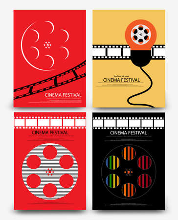 Set of abstract movie and film modern retro vintage poster template background vector illustrationのイラスト素材