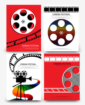 Set of abstract movie and film modern retro vintage poster template background vector illustrationのイラスト素材