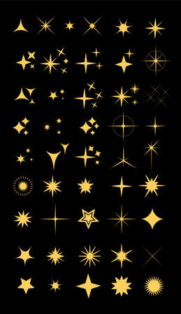 Collection of sparkle vector illustrations. Sparkles colorful symbols. Sparkle star. Glowing light effect star.のイラスト素材