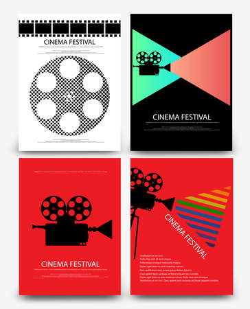Set of abstract movie and film modern retro vintage poster template background vector illustrationのイラスト素材