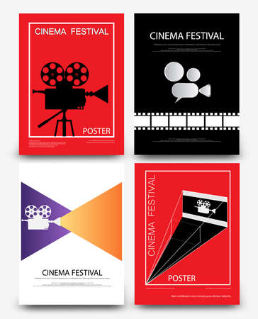 Set of abstract movie and film modern retro vintage poster template background vector illustrationのイラスト素材