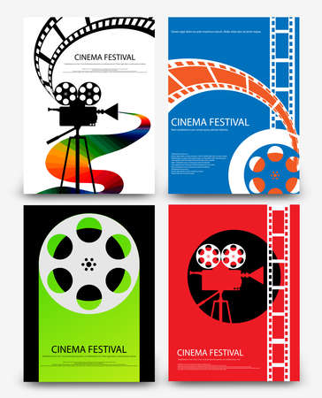 Set of abstract movie and film modern retro vintage poster template background vector illustrationのイラスト素材