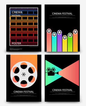 Set of abstract movie and film modern retro vintage poster template background vector illustrationのイラスト素材