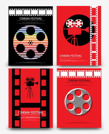 Set of abstract movie and film modern retro vintage poster template background vector illustrationのイラスト素材