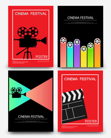 Set of abstract movie and film modern retro vintage poster template background vector illustrationのイラスト素材