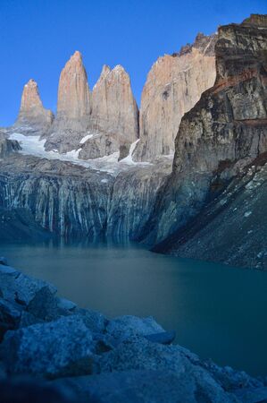 Night picture before sunrise at torres del paineの写真素材
