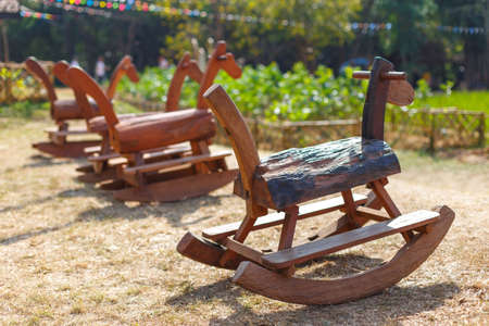 Rocking horse is handmade toys in park, Children like to play funの写真素材