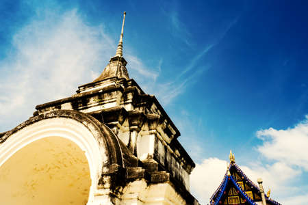 The ancient place in Thailand on a cloudy morning skyの写真素材