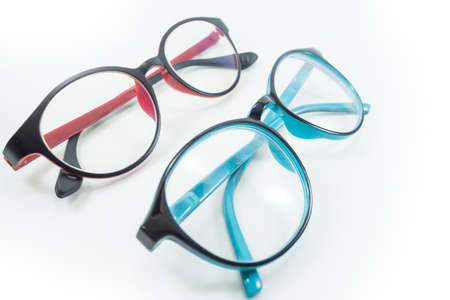 Two glasses lay on a white backgroundの写真素材