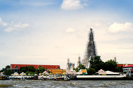 Thailand temple on a cloudy blue sky in morning timeの写真素材