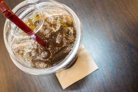 Iced tea in a glass on the table in relax time