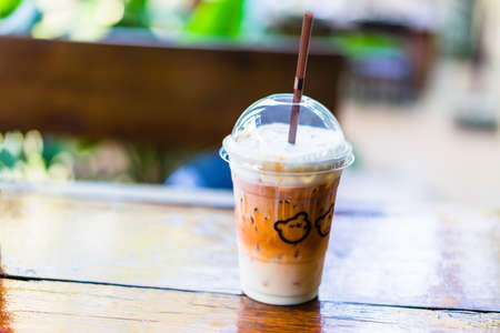 Iced tea with milk on the table in a restaurant at lanch.の写真素材
