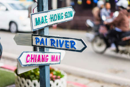 Signs in the city at dawn sunshine.の写真素材