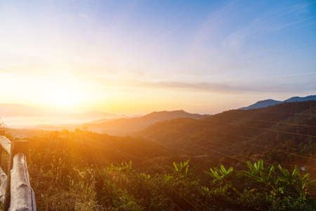 Morning sky and the sun is strong shine.の写真素材