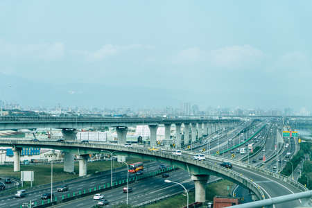 The intricate route in the big city on sky.の写真素材