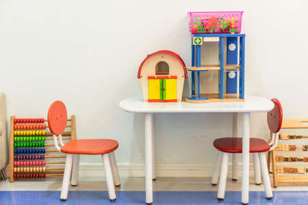Colorful wooden toys in the classroom in school.の写真素材