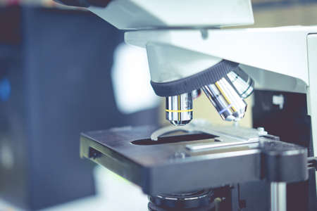 microscope in a science lab to find something special object.