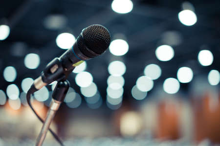 Microphone in concert on the grand stage in the shopping center.の写真素材