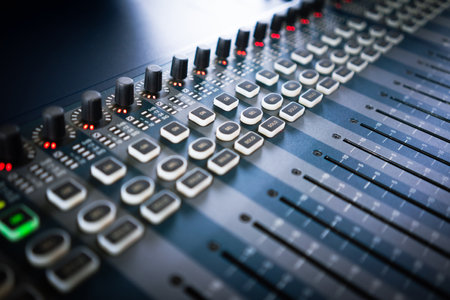 Sound control panel in the control room that controls the sound at the concert.