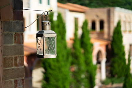 European house in the garden in the morning.の写真素材