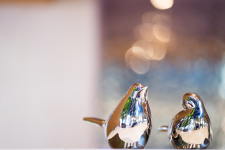 two birds background bokeh lights valentine's day home decoration.の写真素材