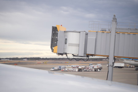 Jet bridge from the airport terminal gate.