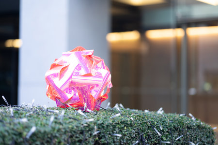 Garden and party balls made of special plastic graphic patterns. pastel pink tone.