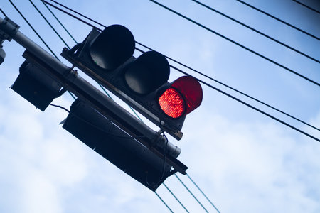 traffic light Driving lights on the road on the blue sky.の写真素材