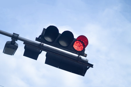 traffic light Driving lights on the road on the blue sky.の写真素材