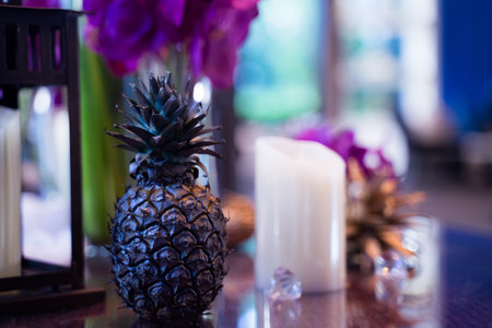Dark fake pineapple placed for table decoration.の写真素材