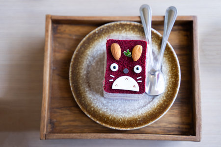 Sweet cakes, cupcakes decorated with cute cartoons Ingredients for decorating brownies.の写真素材