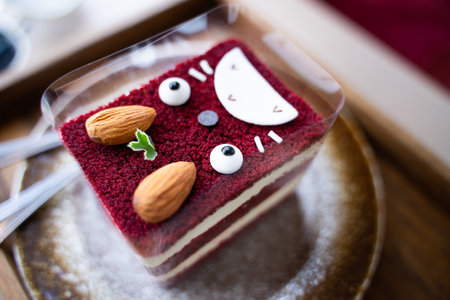 Sweet cakes, cupcakes decorated with cute cartoons Ingredients for decorating brownies.の写真素材