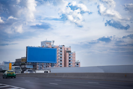 Large blank outdoor billboard with sky background.の写真素材