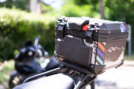 Metal Motorcycle Luggage Box, Travel Bag for Long Distance Travel, Ready to Travel on Vacation.の写真素材