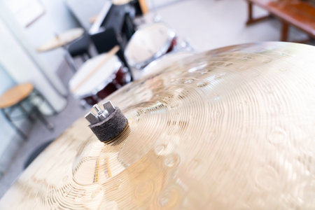 Complete set of cymbal instruments in studio music concept.の写真素材