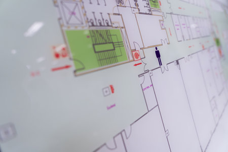 Interior floor plan and proportions of each room on the building walls.の写真素材