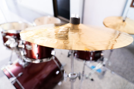 Complete set of cymbal instruments in studio music concept.