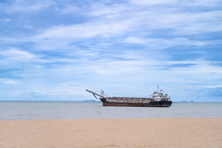 Transport ships in the sea in summer with clear sky.の写真素材