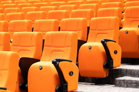 Orange seats with soft and comfortable seats, orange stage seats lined up.の写真素材